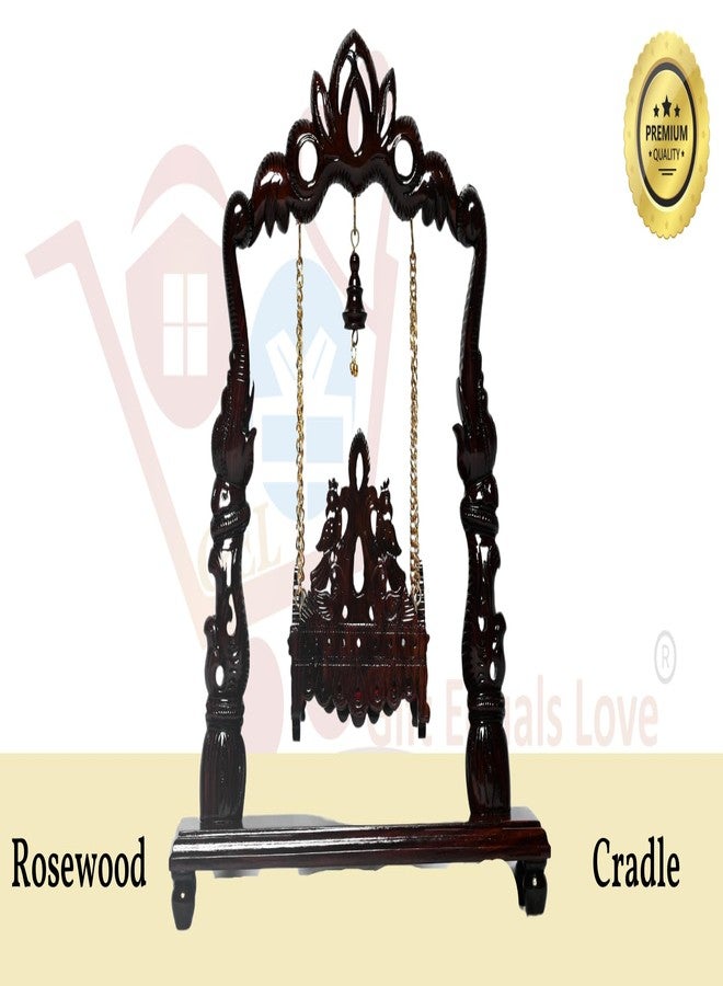 GIFT EQUALS LOVE Home Decor Premium Handcrafted 14-Inch Rosewood Krishna Cradle | Artistic Wooden Swing Cradle for Lord Krishna Idol with Ornate Detailing, Glossy Finish & Spiritual Home Decor Accent - Image 2